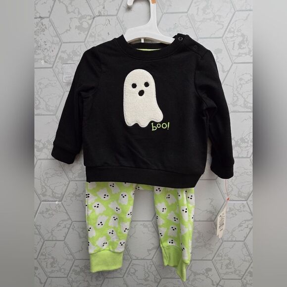 Baby Cat & Jack Halloween Ghost Graphic Long Sleeve Sweatshirt 2pc set - Picture 1 of 9